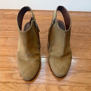 ALLSAINTS Slingback Tan Suede Side Sip Heel Size 37 Booties Women's Ankle